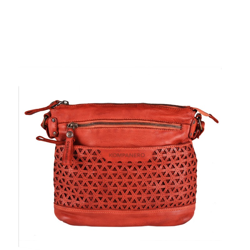 Womens Red Leather Round Handbag with Rivet Crossbody Purse Red Round