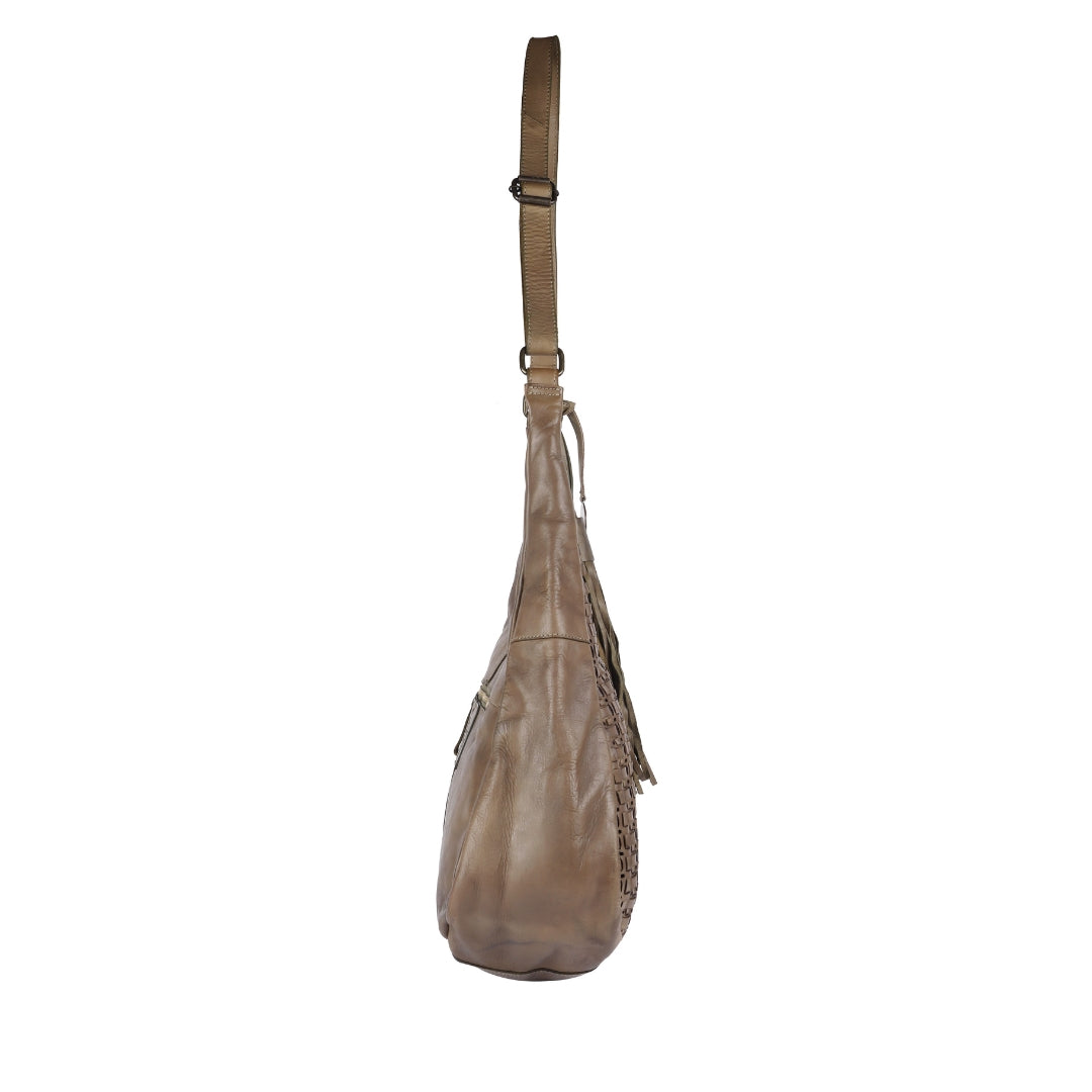 Maddy Leather Tassel Hobo Bag, Tan - The Leather Store